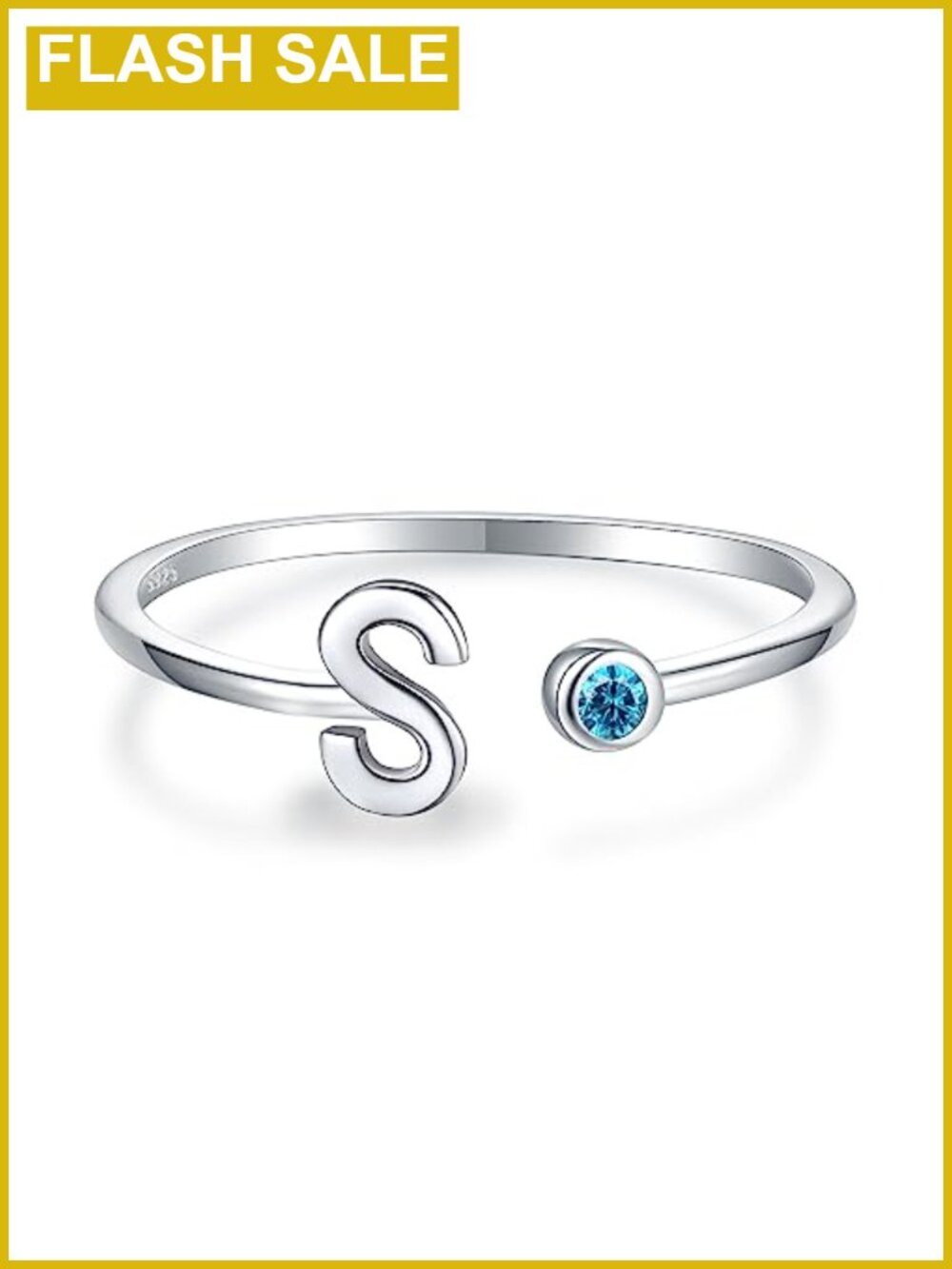 925 Sterling Silver Initial Letter Birthstone Stackable Ring